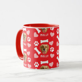 Taza Customized Dog Pet Photo & Name Pink Red Hearts