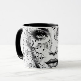 Taza Customized Music Sheet Face Art Black White Artist