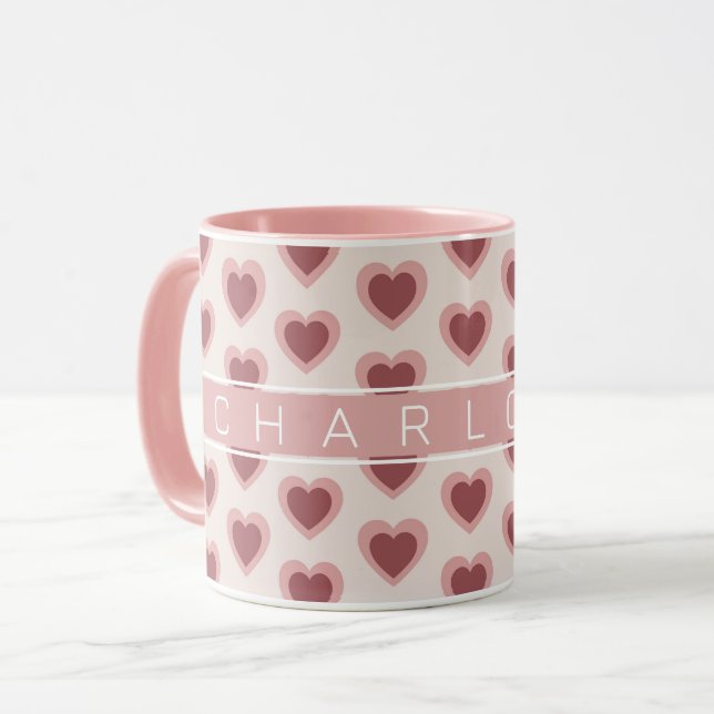 Taza Customized Y2K Heart in Bordeaux Pink Retro (Anverso izquierdo)