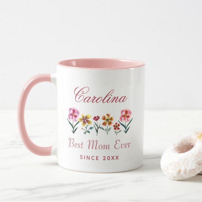 Taza Cuta acuarela Floral mejor mamá jamás Baby Shower (Con donut)