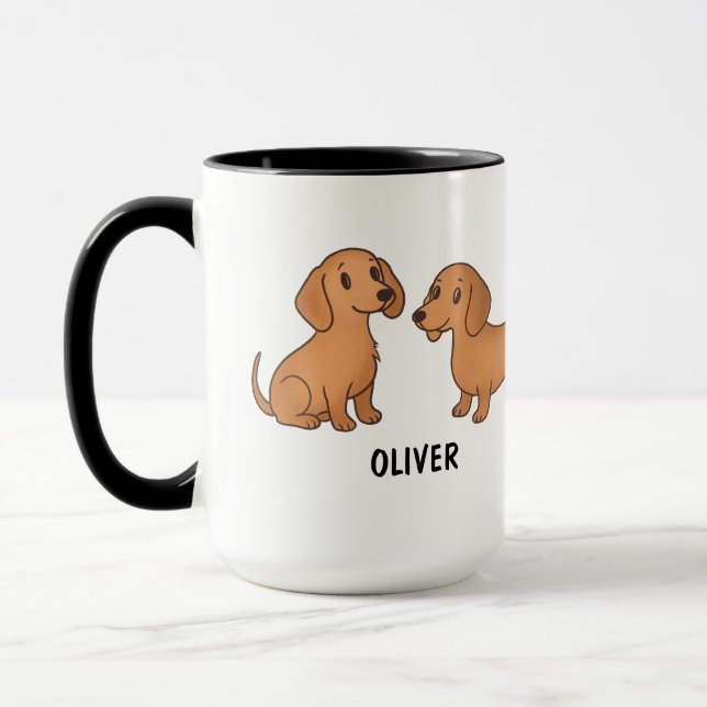 Taza Cuta Personalizado de perro de Dachshund rojo dibu (Izquierda)