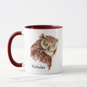 Taza Cute acuarela Grumpy Night Owen Bird Art