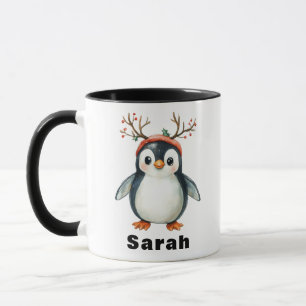 Taza Cute Antlers Penguin Holiday Coffee Mug