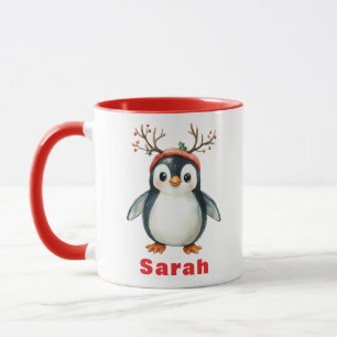Taza Cute Antlers Penguin Holiday Coffee Mug
