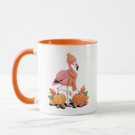 Taza Cute Autumn Flamingo Beanie Scarf Pumpkins
