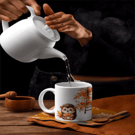 Taza Cute Autumn Hedgehog with Harvest Ladder Illustrat