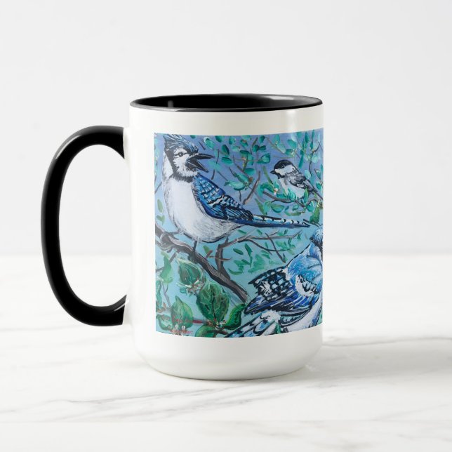 Taza Cute azul pájaro observando arte trabajo de arte H (Izquierda)