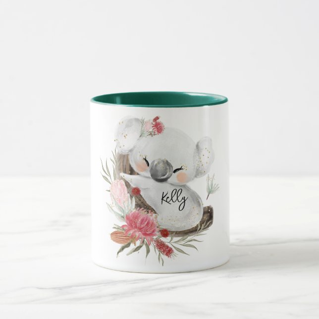 Taza Cute Baby Koala Gold Speckle Nombre personalizado (Centro)