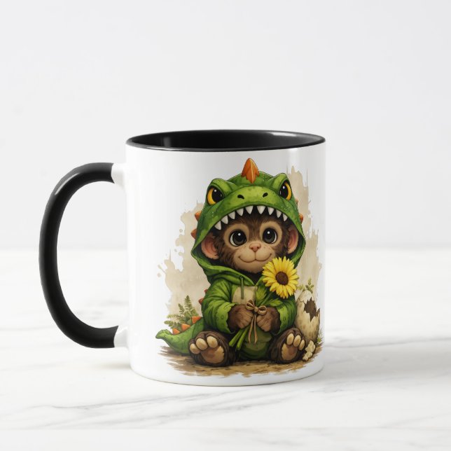 Taza Cute Baby Monkey Dinosaur Costume Coffee Mug (Izquierda)