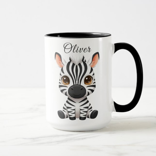 Taza Cute Baby Zebra Cartoon, Personalize Child's Name (Derecha)