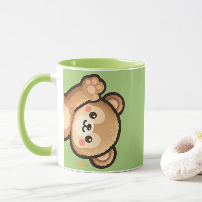 Taza Cute Bear Green Mug | Kawaii Coffee Cup (Con donut)