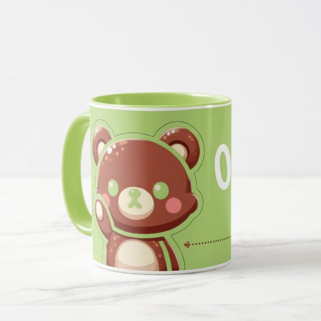 Taza Cute Bear “Oops!” Green Mug –Kawaii Bear Combo Mug (Anverso izquierdo)