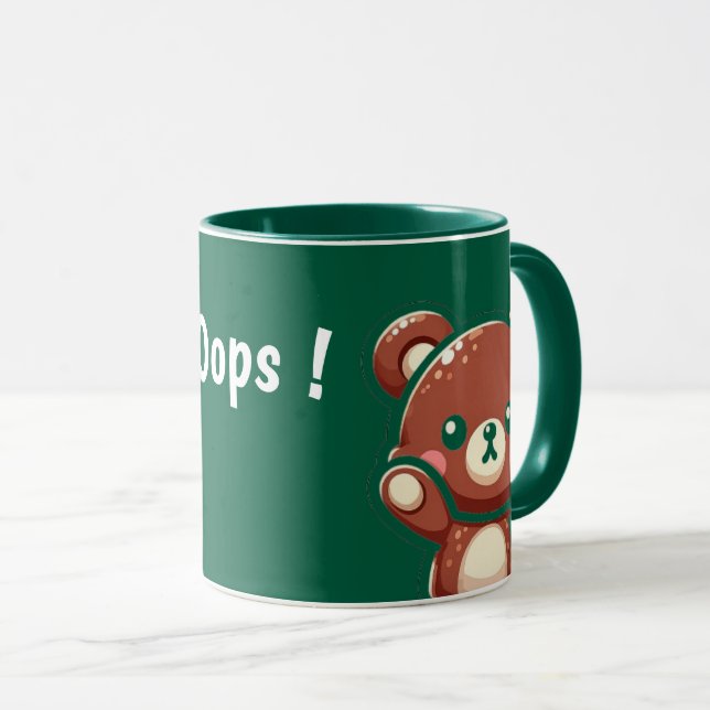 Taza Cute Bear Oops Green Mug | Kawaii Coffee Cup (Anverso derecho)