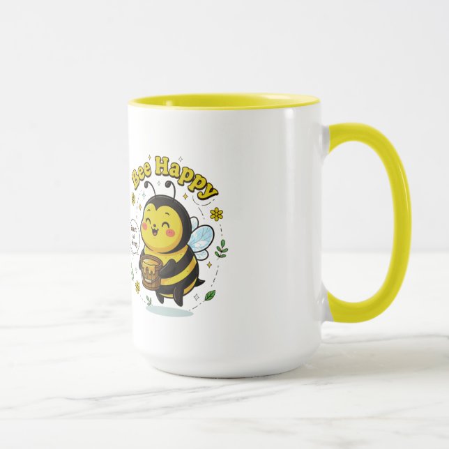 Taza Cute Bee Happy Illustration - Sweet as Honey Desig (Derecha)