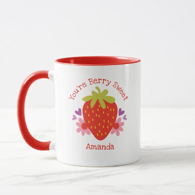 Taza Cute Berry Sweet Red Strawberry Floral Mug (Izquierda)