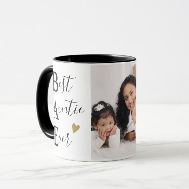 Taza Cute Best Auntie Ever Photo Black And Gold Heart (Anverso izquierdo)