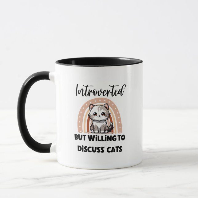 Taza Cute Boho Rainbow de Gatito "Introvertido" Gráfico (Izquierda)