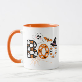 Taza Cute BOO Lettering Ghost and Pumpkin Halloween