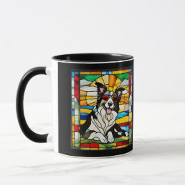 Taza Cute Border Collie Stained Glass Coffee Mug