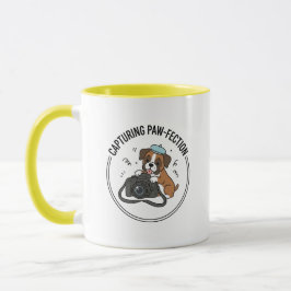 Taza Cute Boxer Dog Photographer Cartoon Yellow Blue