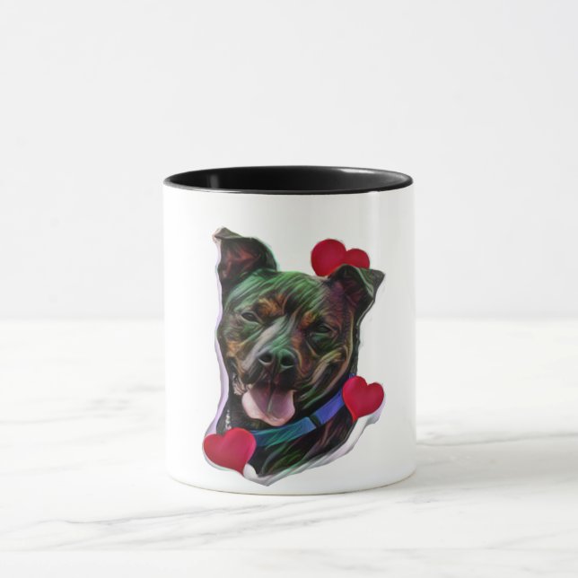 Taza Cute Brindle Pop Art Pit Bull Staffordshire Love (Centro)