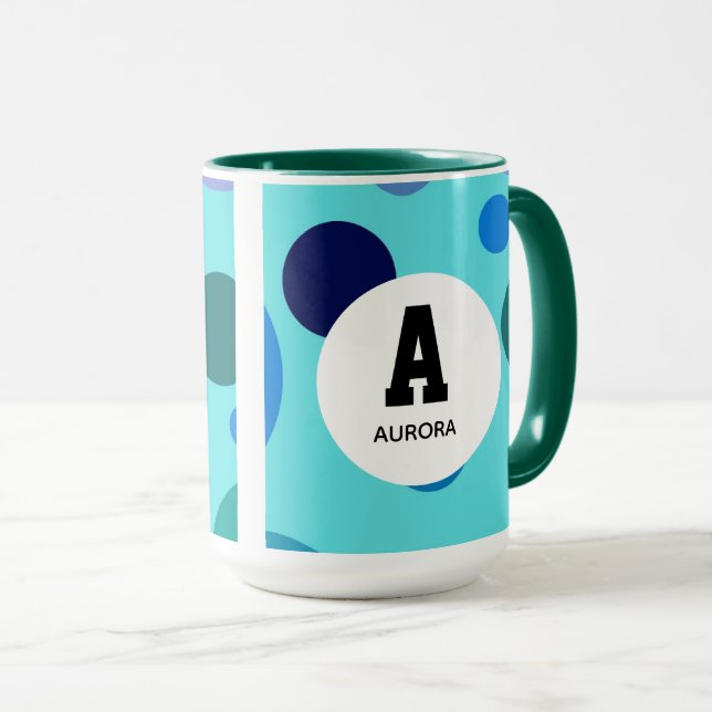 Taza Cute Bubble design with Customizable Name Initial (Anverso derecho)