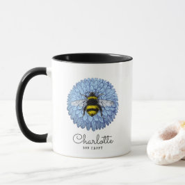 Taza Cute Bumblebee en Flor Azul Añadir tu nombre