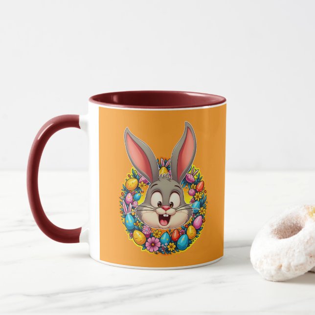 Taza Cute Bunny Face – Easter Wreath Style caneca (Con donut)