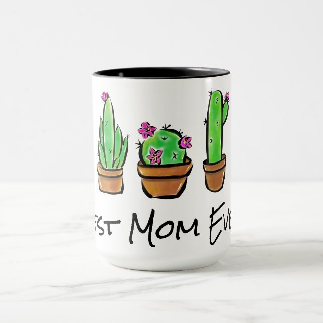 Taza Cute Cactus cacti suculenta mejor mamá que nunca (Centro)