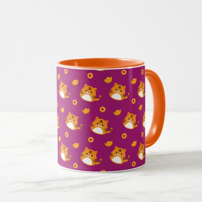Taza Cute Cartoon Cat Seamless Pattern | Kawaii Orange  (Anverso derecho)