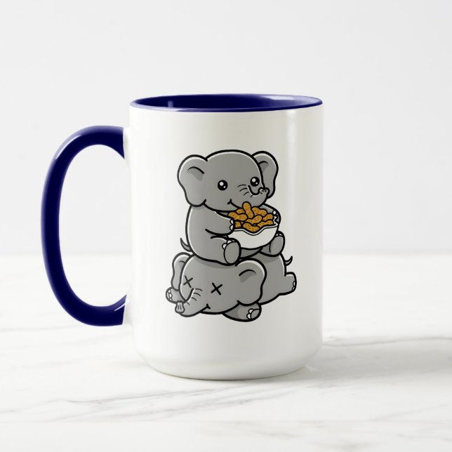 Taza Cute Cartoon Elephants Eating Peanuts Fun Art (Izquierda)