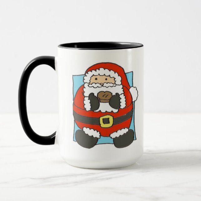 Taza Cute Cartoon Santa Holding Mince Pie (Izquierda)