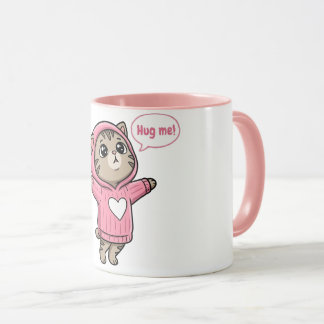 Taza Cute Cat Abrázame Sudadera Rosa Corazón