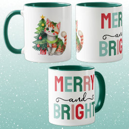 Taza Cute cat christmas merry and bright