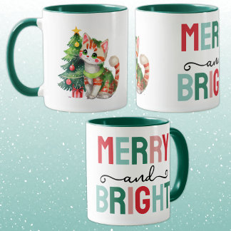 Taza Cute cat christmas merry and bright