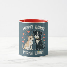 Taza Cute Cat & Dog Love Funny Pet Couple Cartoon Gift