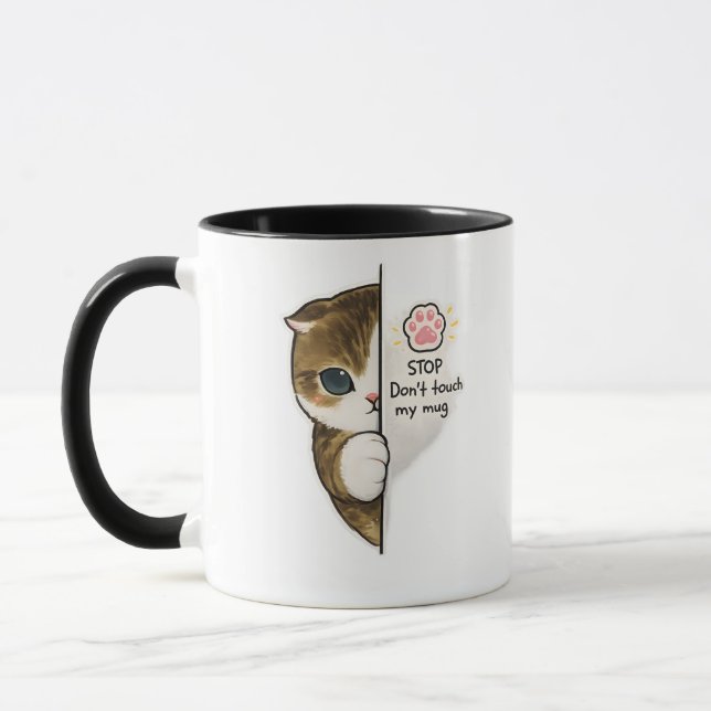 Taza Cute Cat Don’t Touch My Mug Coffee Mug (Izquierda)