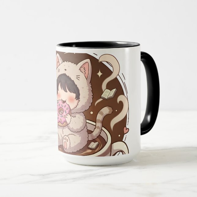 Taza Cute Cat in Coffee Cup - Cozy Adventure art (Anverso derecho)