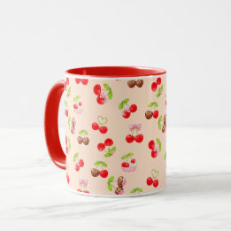 Taza Cute Cherry Dessert Pattern Sweet Aesthetic Design