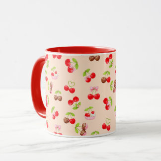 Taza Cute Cherry Dessert Pattern Sweet Aesthetic Design