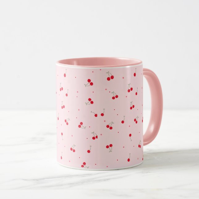 Taza Cute Cherry Pattern | Pink Aesthetic Seamless  (Anverso derecho)