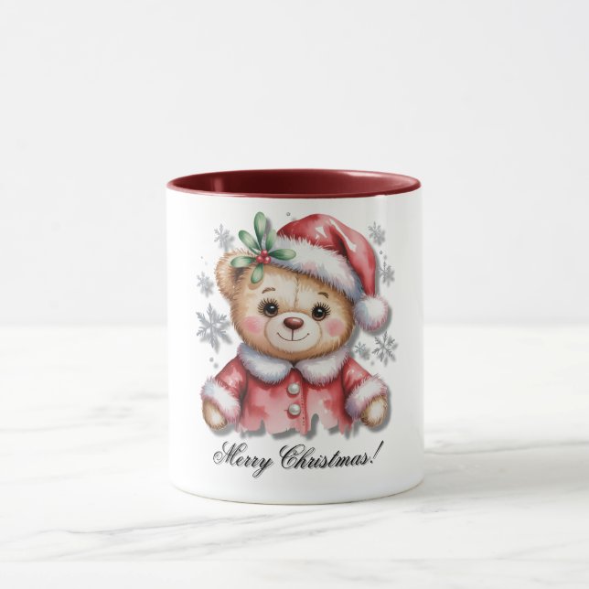 Taza Cute Christmas Bear and Snowflakes Baby Shower  (Centro)