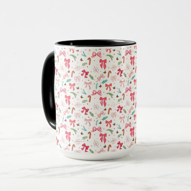 Taza Cute Christmas Bow & Candy Cane Pattern Mug (Anverso izquierdo)