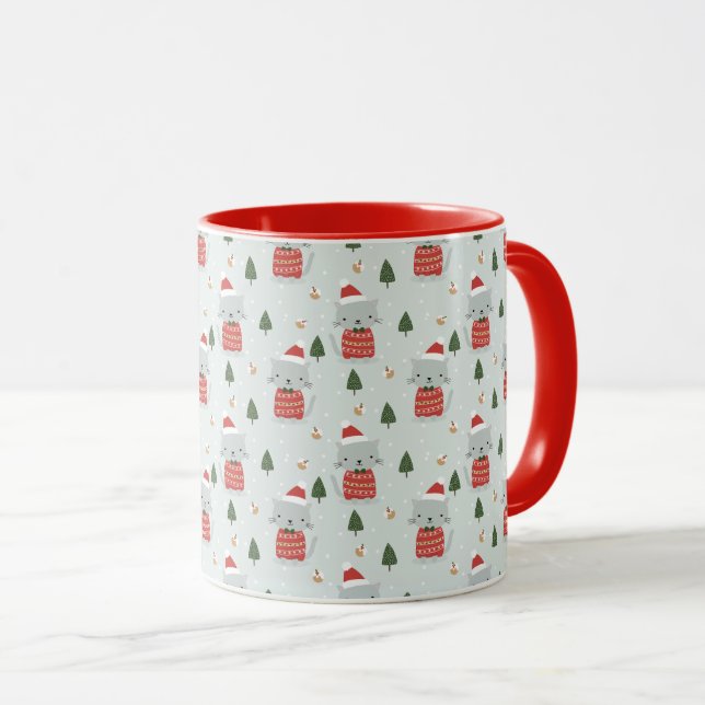 Taza Cute Christmas Cat Pattern – Festive Holiday  (Anverso derecho)