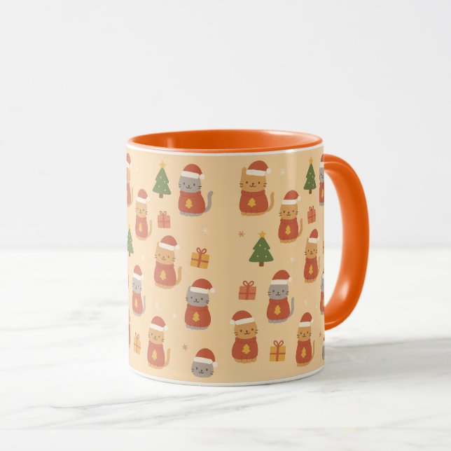 Taza Cute Christmas Cat Pattern – Kawaii Festive Cats & (Anverso derecho)