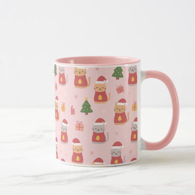 Taza Cute Christmas Cats Pattern – Pink Holiday Design (Derecha)