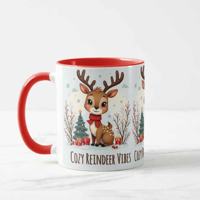Taza Cute Christmas Reindeer Scene Snowy Forest (Izquierda)