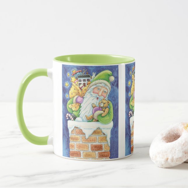 Taza Cute Christmas, Santa Claus in Chimney with Toys (Con donut)