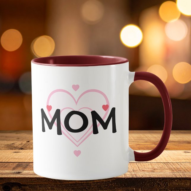 Taza Cute Corazón de Mamá Rojo Personaliza (Personalize this mug, replace the word, Mom, with Auntie, Gram, or order as is.)