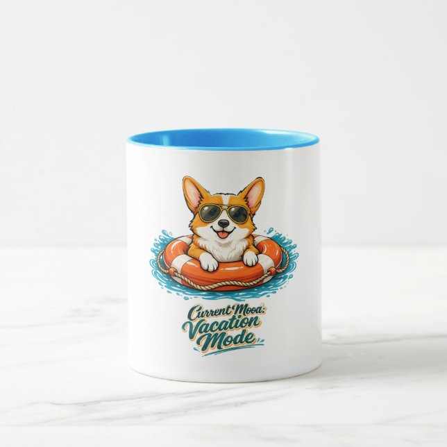 Taza Cute Corgi "Vacation Mode" Summer Design (Centro)